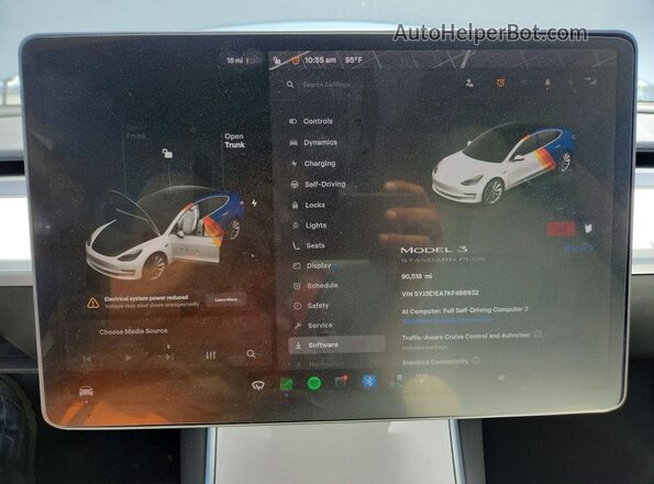5YJ3E1EA7KF486932 2019 TESLA MODEL Белый Вид щитка приборов
