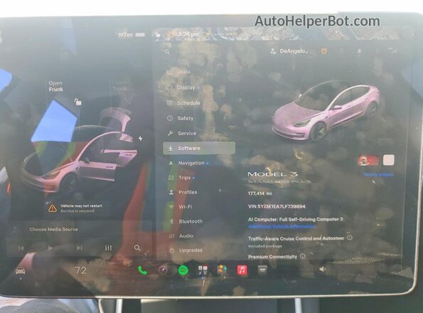 5YJ3E1EA7LF739894 2020 TESLA MODEL White Vista del cuadro de instrumentos