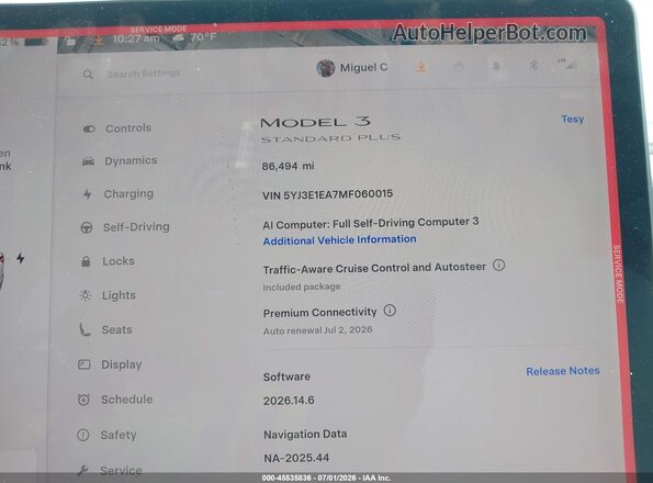 5YJ3E1EA7MF060015 2021 TESLA MODEL 3 White Widok tylnych siedzeń