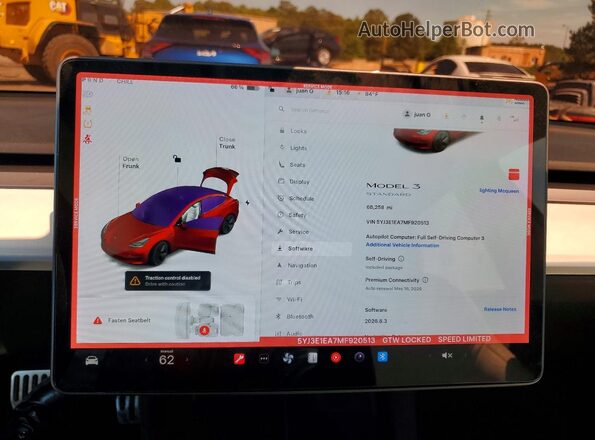 5YJ3E1EA7MF920513 2021 TESLA MODEL Red Սարքավորումների վահանակի տեսք