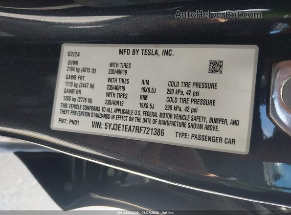 5YJ3E1EA7RF721386 2024 TESLA MODEL 3 Серый Вид подкапотного пространства