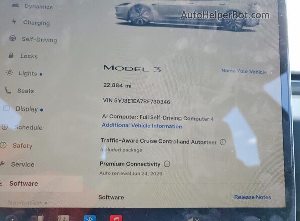 5YJ3E1EA7RF730346 2024 TESLA MODEL Белый Вид щитка приборов