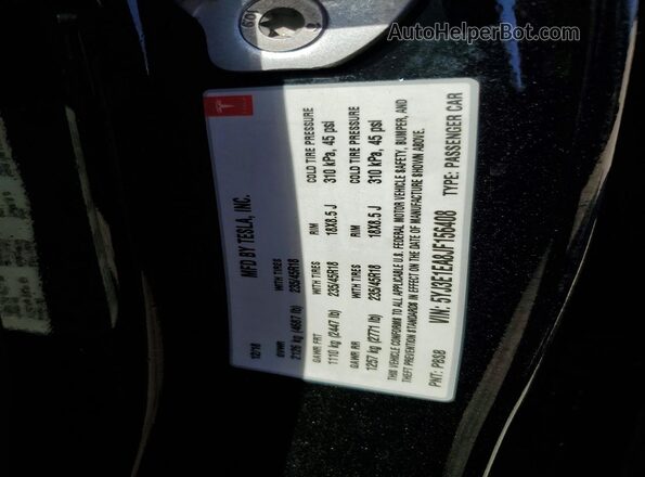 5YJ3E1EA8JF156408 2018 TESLA MODEL Black Вид наклейки з VIN-кодом