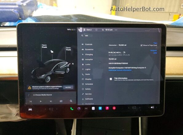 5YJ3E1EA8LF785542 2020 TESLA MODEL Black Vista del cuadro de instrumentos