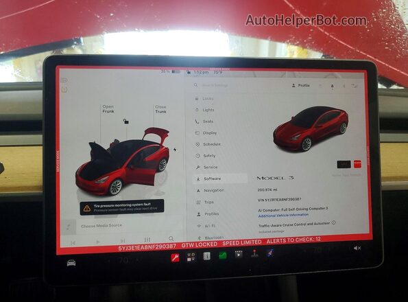 5YJ3E1EA8NF290387 2022 TESLA MODEL Red Vista del cuadro de instrumentos