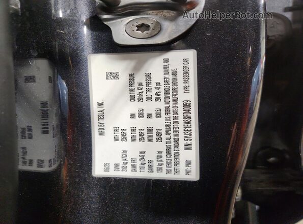 5YJ3E1EA8SF040059 2025 TESLA MODEL Gray VIN sticker view