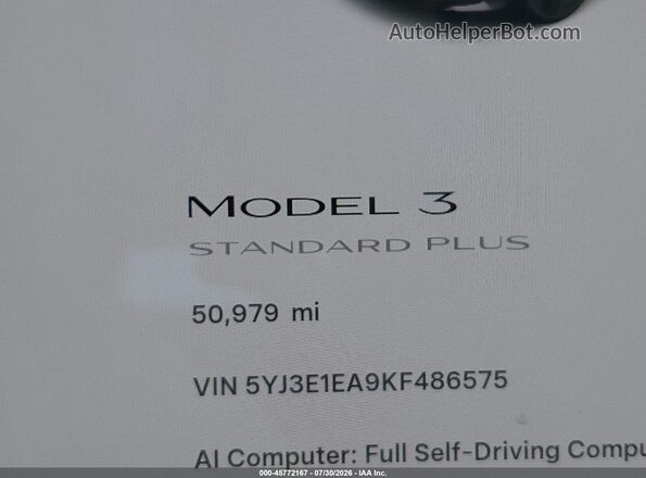 5YJ3E1EA9KF486575 2019 TESLA MODEL 3 Blue Հետևի նստատեղերի տեսք