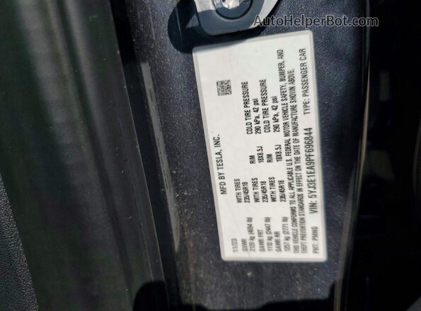 5YJ3E1EA9PF696844 2023 TESLA MODEL Серый Вид наклейки с VIN-кодом