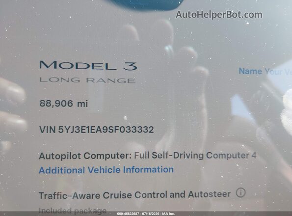 5YJ3E1EA9SF033332 2025 TESLA MODEL 3 Blue უკანა სავარძლების ხედი