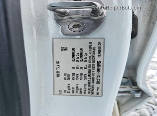 5YJ3E1EAXMF017787 2021 TESLA MODEL White VIN կոդի պիտակի տեսք