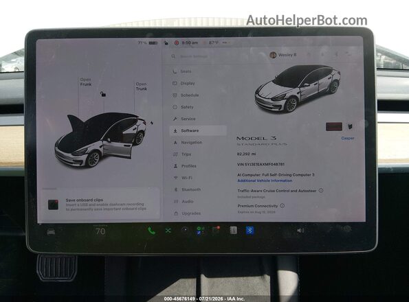 5YJ3E1EAXMF048781 2021 TESLA MODEL 3 White უკანა სავარძლების ხედი