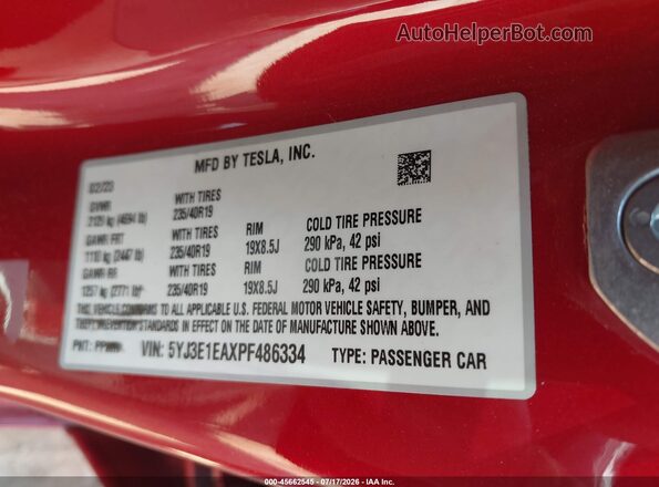5YJ3E1EAXPF486334 2023 TESLA MODEL 3 Red Engine compartment view