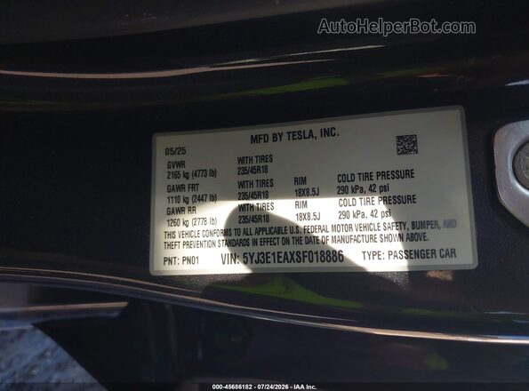 5YJ3E1EAXSF018886 2025 TESLA MODEL 3 Серый Вид подкапотного пространства
