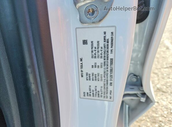 5YJ3E1EB0LF790808 2020 TESLA MODEL Белый Вид наклейки с VIN-кодом