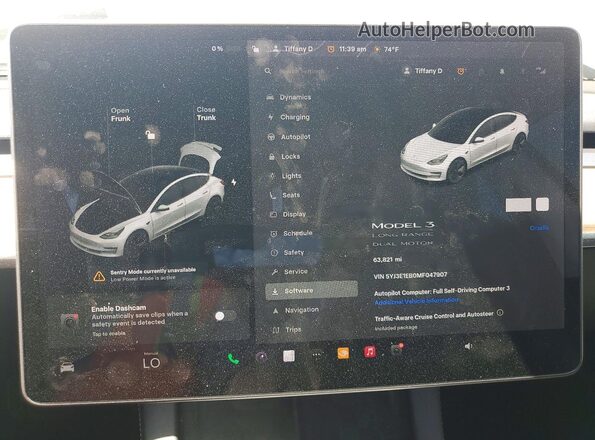 5YJ3E1EB0MF047907 2021 TESLA MODEL White Vista del cuadro de instrumentos