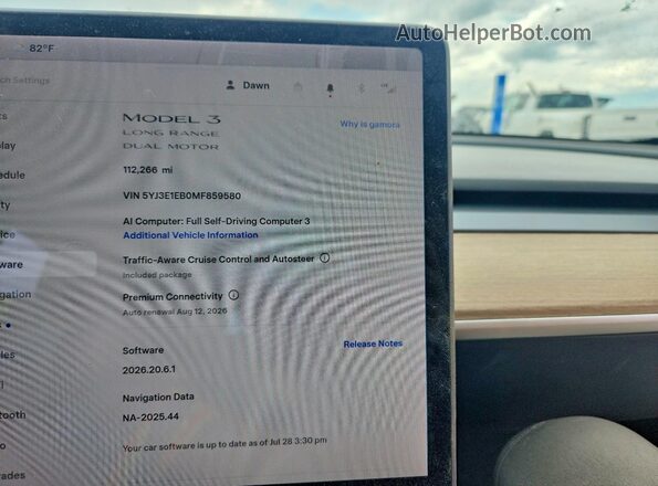 5YJ3E1EB0MF859580 2021 TESLA MODEL Серый Вид щитка приборов