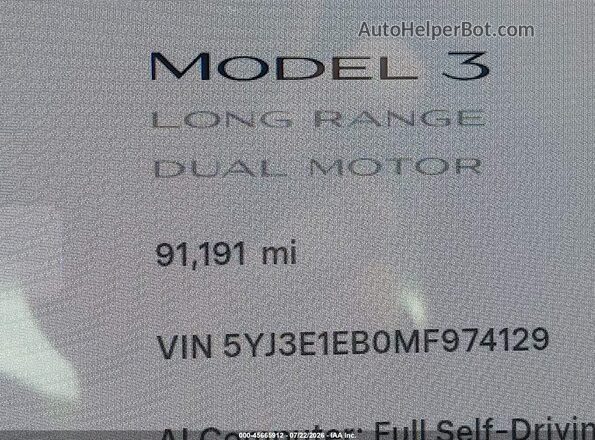 5YJ3E1EB0MF974129 2021 TESLA MODEL 3 Синий 