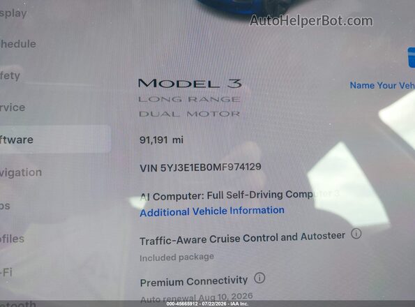 5YJ3E1EB0MF974129 2021 TESLA MODEL 3 Синий Вид задних сидений