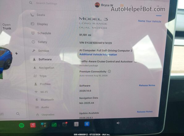 5YJ3E1EB0MF974129 2021 TESLA MODEL 3 Синий 