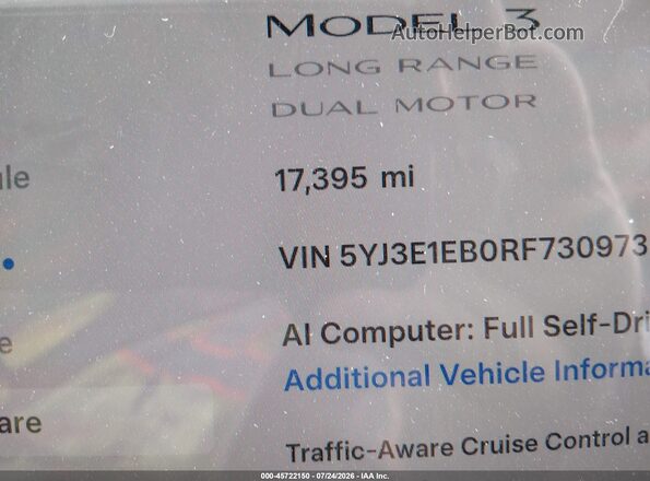 5YJ3E1EB0RF730973 2024 TESLA MODEL 3 Burgundy 360 interior view