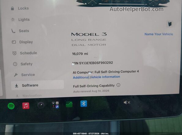 5YJ3E1EB0SF993292 2025 TESLA MODEL 3 Gray Widok wnętrza 360 stopni