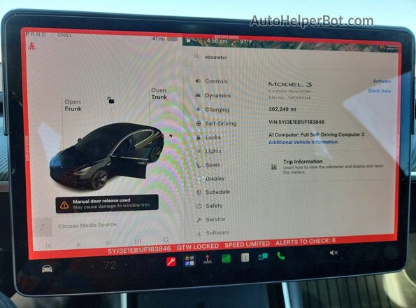 5YJ3E1EB1JF183846 2018 TESLA MODEL Black Instrument cluster view