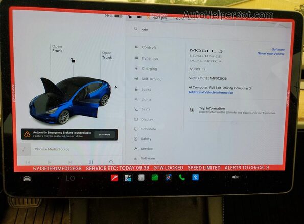 5YJ3E1EB1MF012938 2021 TESLA MODEL Blue Սարքավորումների վահանակի տեսք