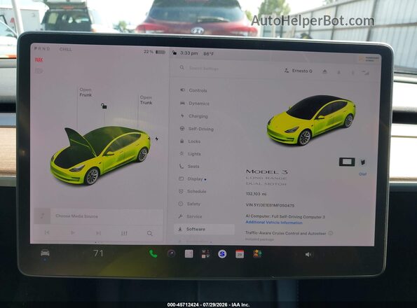5YJ3E1EB1MF050475 2021 TESLA MODEL 3 White Widok tylnych siedzeń
