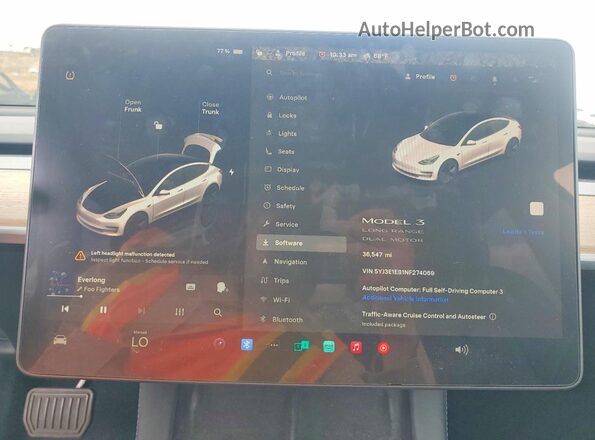 5YJ3E1EB1NF274069 2022 TESLA MODEL White ხელსაწყოთა პანელის ხედი