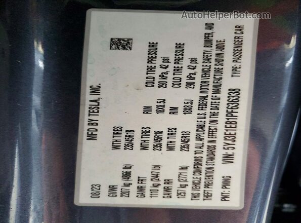 5YJ3E1EB1PF636338 2023 TESLA MODEL Gray Engine compartment view