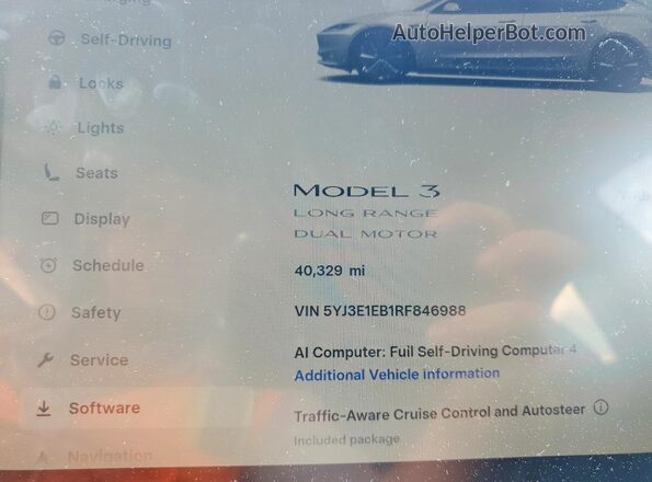 5YJ3E1EB1RF846988 2024 TESLA MODEL White Вид щитка приладів