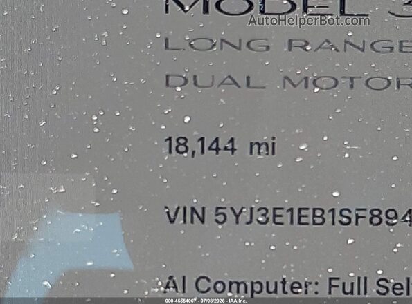 5YJ3E1EB1SF894870 2025 TESLA MODEL 3 Gray Панорамний вид салону 360°