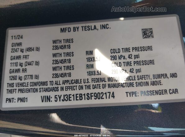5YJ3E1EB1SF902174 2025 TESLA MODEL 3 Dark Blue Вид подкапотного пространства