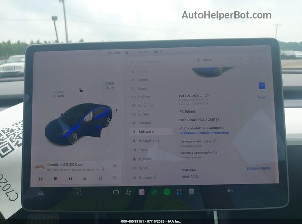 5YJ3E1EB2JF056121 2018 TESLA MODEL 3 Синий Вид задних сидений