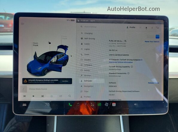 5YJ3E1EB2JF086204 2018 TESLA MODEL Синий Вид щитка приборов