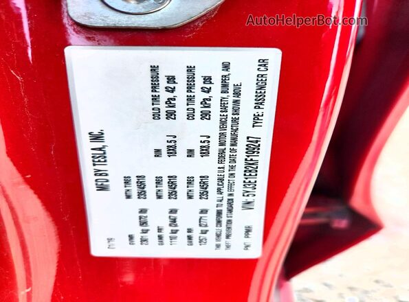 5YJ3E1EB2KF199247 2019 TESLA MODEL Красный Вид подкапотного пространства