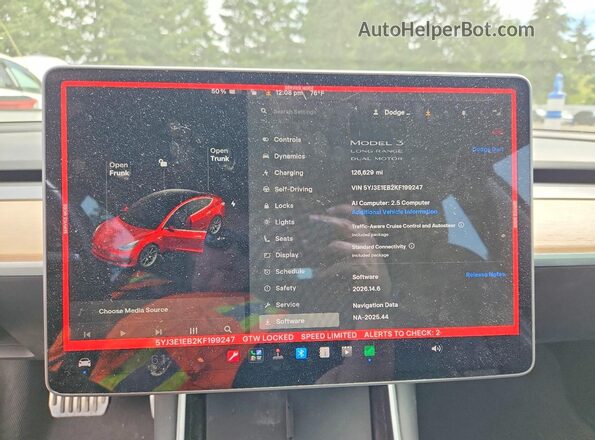 5YJ3E1EB2KF199247 2019 TESLA MODEL Красный Вид щитка приборов