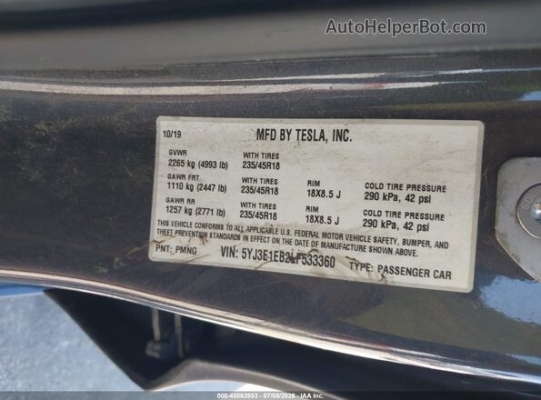 5YJ3E1EB2LF533360 2020 TESLA MODEL 3 Серый Вид подкапотного пространства