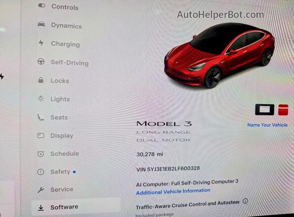 5YJ3E1EB2LF600328 2020 TESLA MODEL Red Սարքավորումների վահանակի տեսք
