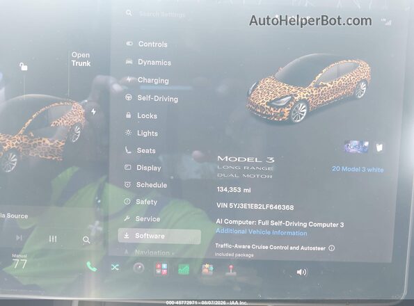 5YJ3E1EB2LF646368 2020 TESLA MODEL 3 White უკანა სავარძლების ხედი