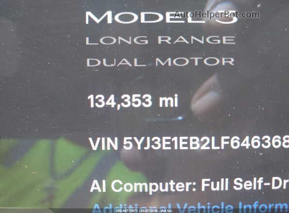 5YJ3E1EB2LF646368 2020 TESLA MODEL 3 White სალონის 360-გრადუსიანი ხედი