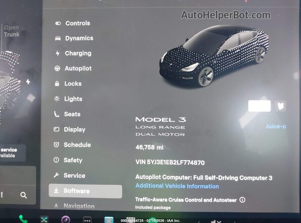 5YJ3E1EB2LF774870 2020 TESLA MODEL 3 Blue Հետևի նստատեղերի տեսք
