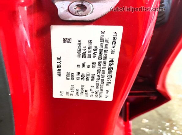 5YJ3E1EB2LF795444 2020 TESLA MODEL Red Vista de la etiqueta del VIN