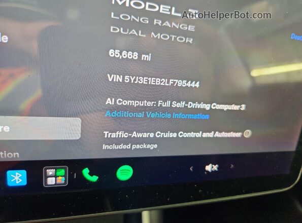 5YJ3E1EB2LF795444 2020 TESLA MODEL Red Vista del cuadro de instrumentos