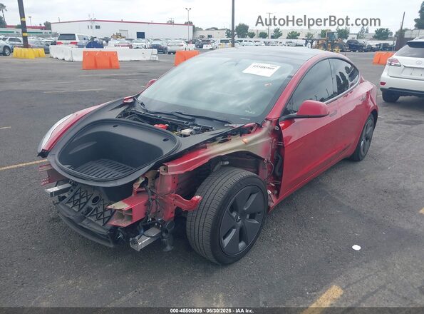 5YJ3E1EB2MF055877 2021 TESLA MODEL 3 Red Առջևի ձախ երեք քառորդ տեսարան