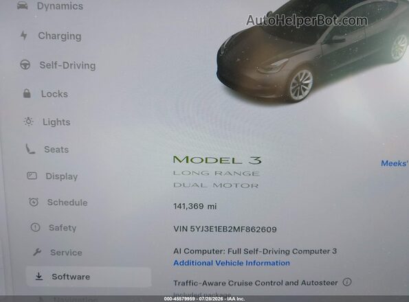 5YJ3E1EB2MF862609 2021 TESLA MODEL 3 Gray Widok tylnych siedzeń