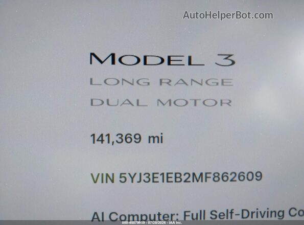 5YJ3E1EB2MF862609 2021 TESLA MODEL 3 Gray 