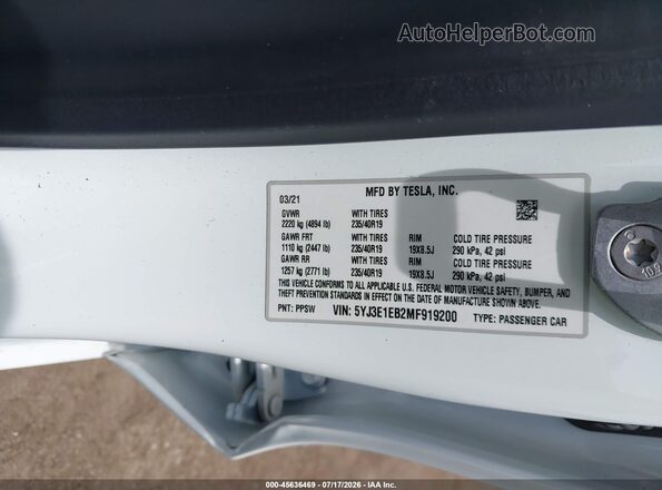 5YJ3E1EB2MF919200 2021 TESLA MODEL 3 Белый Вид подкапотного пространства