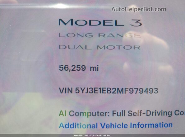 5YJ3E1EB2MF979493 2021 TESLA MODEL 3 Black 