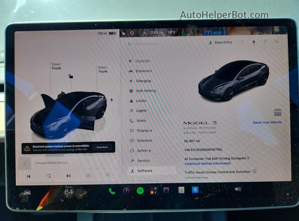 5YJ3E1EB2NF167192 2022 TESLA MODEL Silver ხელსაწყოთა პანელის ხედი